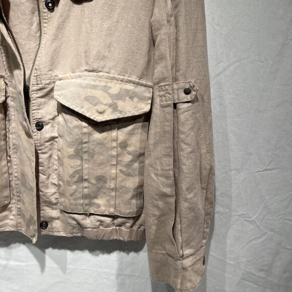 Anthropologie Hei Hei Ronan Cropped Camo Utility Jacket Small Tan Linen Cotton - Picture 4 of 7